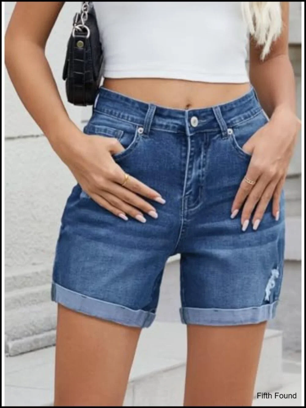 High Waisted Stretch Ripped Denim Shorts for Women